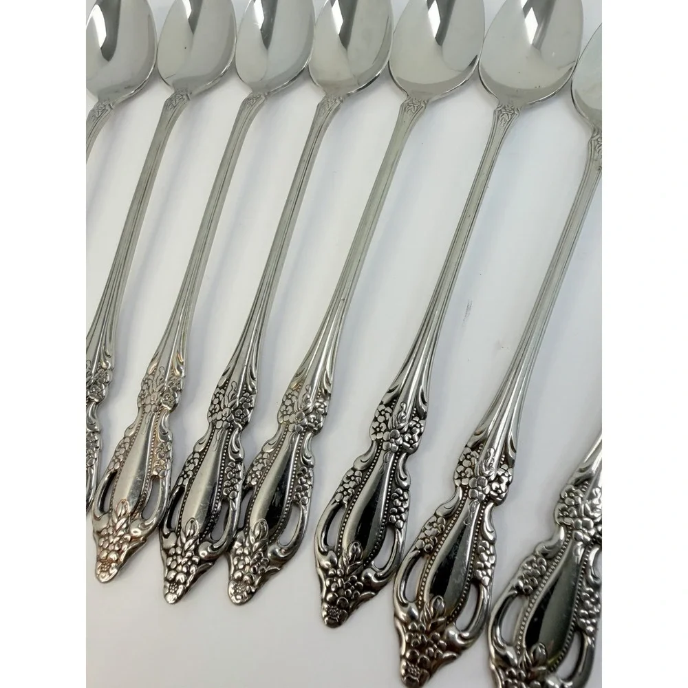Set of 8 ONEIDA DISTINCTION DELUXE HH Stainless RAPHAEL Iced Tea Spoons 7 1/2
